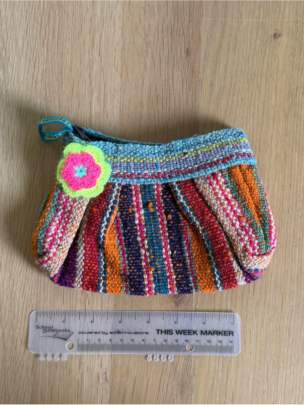 Peruvian Handmade Multicolor Wristlet Pouch with Flower Accent